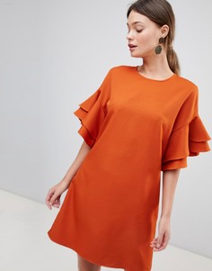 Платье А-силуэта с оборками на рукавах Parisian - Красный