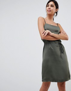 Атласное платье мини Oh My Love - Зеленый