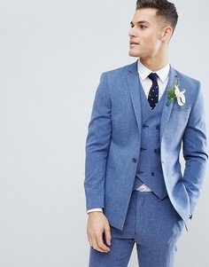 Синий приталенный пиджак с принтом на подкладке ASOS DESIGN Wedding - Синий