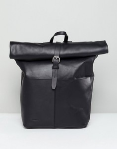 Черный кожаный рюкзак с отворотом Sandqvist - Черный