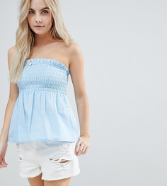 Хлопковый топ-бандо с присборенной отделкой ASOS PETITE - Синий