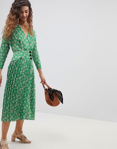 Плиссированное платье макси с пуговицами сбоку и цветочным принтом ASOS - Мульти