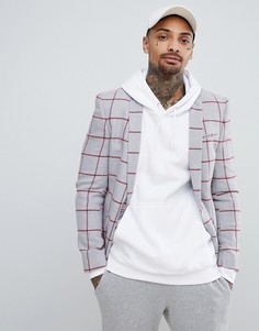 Красно-серый облегающий блейзер в клетку ASOS DESIGN - Серый