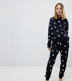 Джоггеры для дома с принтом букв ASOS DESIGN Petite - Черный