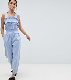Комбинезон с присборенной отделкой в области талии и строчкой ASOS DESIGN Petite - Синий