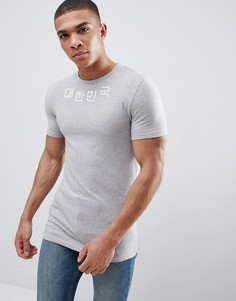 Обтягивающая футболка с принтом на кокетке ASOS DESIGN - Серый