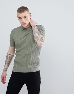 Поло цвета хаки с вафельной текстурой ASOS - Зеленый