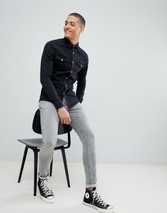 Черная джинсовая рубашка зауженного кроя в стиле вестерн ASOS DESIGN - Черный