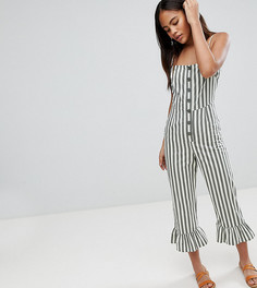 Хлопковый комбинезон в полоску с квадратным вырезом и оборками ASOS DESIGN Tall - Мульти