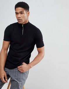 Черная футболка с короткой молнией ASOS DESIGN - Черный