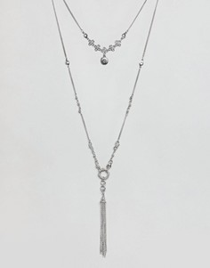 Ожерелье в несколько рядов с гравированной подвеской и кисточкой из цепочек ASOS DESIGN - Серебряный