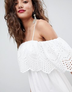 Платье мини с открытыми плечами и вышивкой ришелье ASOS DESIGN - Белый