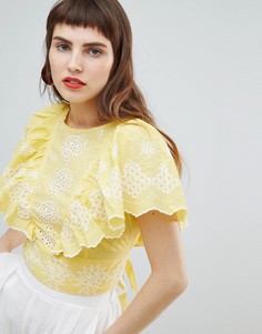 Укороченная блузка с вышивкой ришелье River Island - Желтый