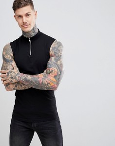 Черная обтягивающая футболка без рукавов с высоким воротником на молнии ASOS DESIGN - Черный