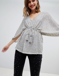Блузка с рукавами-кимоно и пайетками River Island - Серый