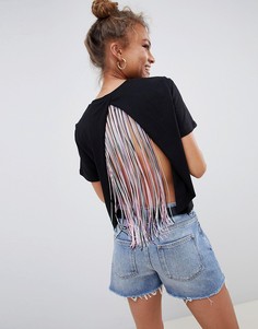 Черная футболка с бахромой сзади ASOS DESIGN - Черный