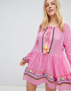 Свободное пляжное платье с помпонами River Island - Розовый