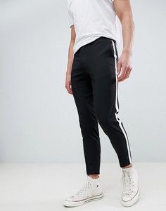 Черные суженные книзу строгие брюки с полосками Burton Menswear - Черный