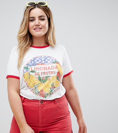 Футболка с контрастной отделкой и принтом ASOS DESIGN Curve - Кремовый