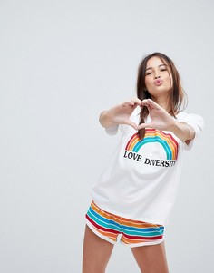 Пижамный комплект из топа с надписью Love Diversity и шорт ASOS - Мульти