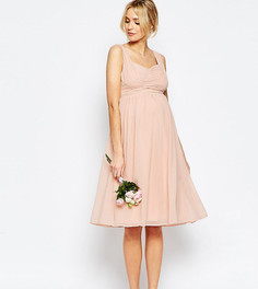 Присборенное платье миди со вставками ASOS Maternity WEDDING - Бежевый