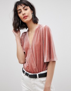 Бархатное боди с запахом Vero Moda - Розовый