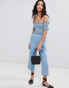 Голубой джинсовый комбинезон с открытыми плечами ASOS DESIGN - Синий