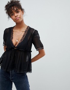 Блузка с бельевой отделкой ASOS DESIGN - Кремовый