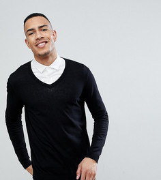 Черный хлопковый джемпер с V-образным вырезом ASOS TALL - Черный