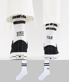 2 пары спортивных носков с надписью Boss Man ASOS DESIGN - Белый