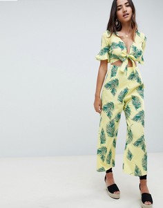Льняной чайный комбинезон с принтом и вырезом ASOS DESIGN - Мульти