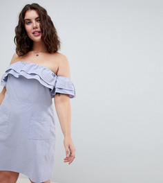 Платье мини с открытыми плечами и оборками ASOS DESIGN Curve - Синий
