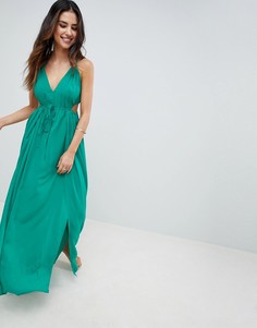 Пляжное платье макси с лямкой через шею и вырезами по бокам ASOS DESIGN - Зеленый