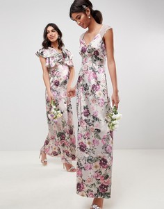 Платье макси с цветочным принтом и кружевными вставками ASOS DESIGN Bridesmaid - Мульти