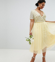 Платье миди с короткими рукавами и пайетками Maya Plus - Желтый