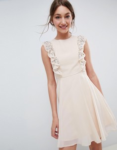 Короткое приталенное платье с оборками на рукавах ASOS DESIGN - Розовый