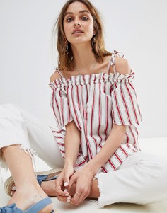 Топ в полоску с открытыми плечами River Island - Бежевый
