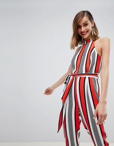 Комбинезон в полоску с халтером River Island - Красный