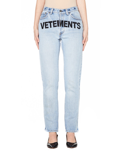 Голубые джинсы с вышивкой Vetements