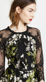 Marchesa Notte 3/4 Sleeve Embroidered Cocktail Dress