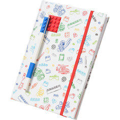 Книга для записей (96 листов, линейка) с синей гелевой ручкой LEGO, цвет: красный, белый