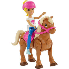 Игровой набор с мини-куклой Barbie "В движении" Пони и кукла в розовом шлеме Mattel
