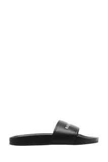Черные кожаные шлепанцы с логотипом Balenciaga