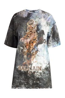 Хлопковая футболка с коллажным принтом Balmain