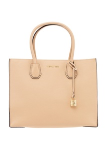 Бежевая кожаная сумка Mercer Michael Kors