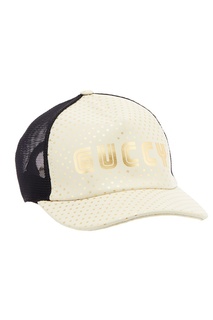 Белая кожаная кепка со звездами Gucci