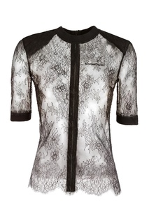 Черная кружевная блузка с короткими рукавами Off White