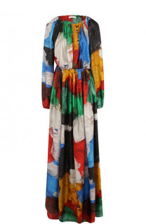 Шелковое платье-макси свободного кроя с поясом и принтом Vionnet