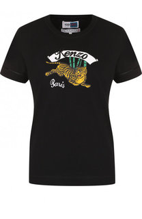 Хлопковая футболка с круглым вырезом и логотипом бренда Kenzo