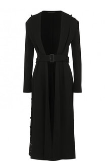 Однотонное шерстяное пальто с поясом Yohji Yamamoto